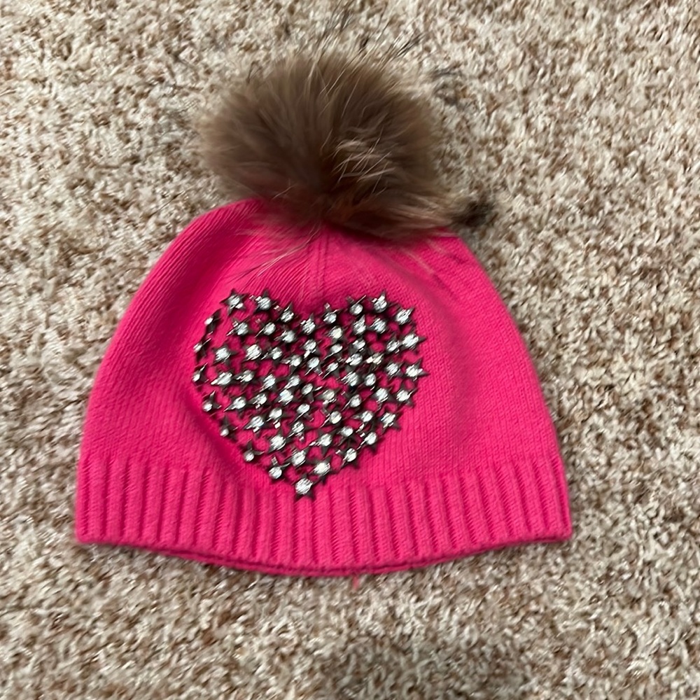 Kids hat with real fur Pom Pom